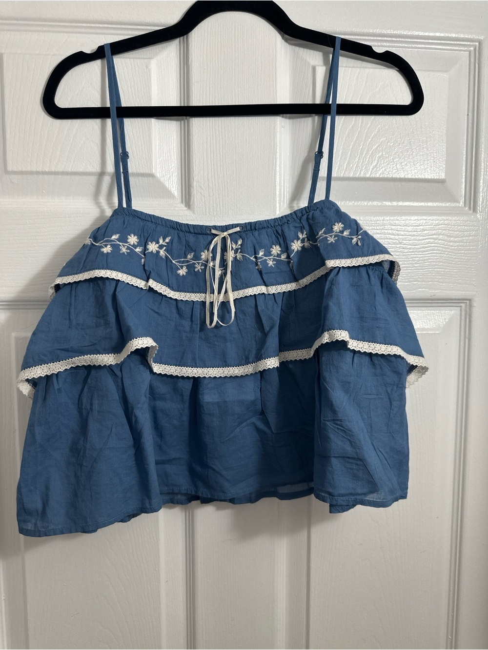 American Eagle Outfitters Blue Floral Ruffle Cami Top